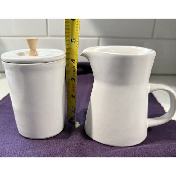 Bennington Potters Creamer and Sugar Bowl w Lid White Modernist Vermont Rare Vtg - Picture 11 of 16